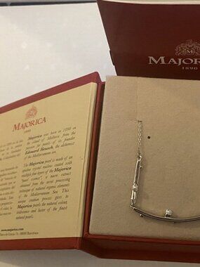 Majorica Curved Thin Bar Necklace Sterling Silver 16in